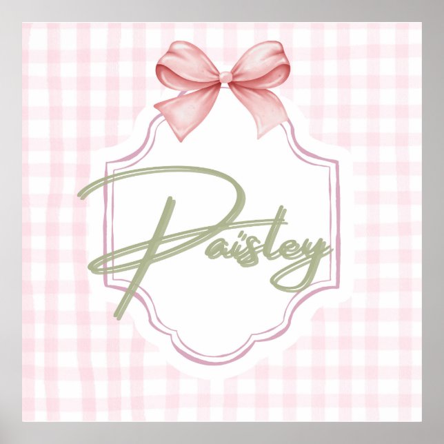 Poster Paisley Baby Nursery Gingham Personalizado (Frente)