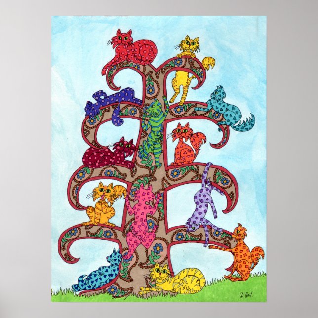 Poster Paisley Cat Tree of Life (Frente)