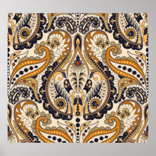 Poster Paisley Floral: Design sem costura colorida