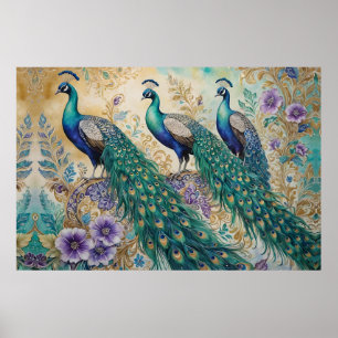 Poster Paisley Peacock Floral Watercolor