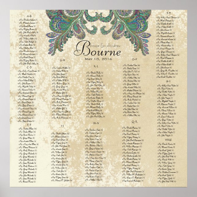 Poster Paisley Peacock- Use 35 x 35 tamanhos (200 convida (Frente)