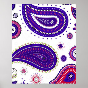 Poster Paisley roxo, padrão de flor colorido