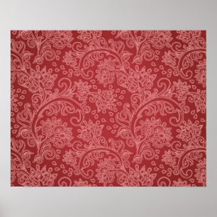 Poster Paisley Vermelho Damasco Designer Floral Clássico