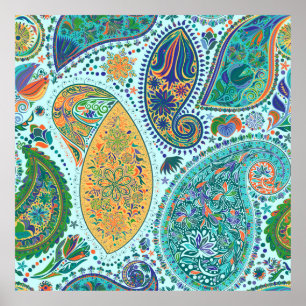 Poster Paisley vintage floral motif étnico sem descontinu
