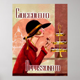 Poster Paixão da mulher para o chokolate, vintage