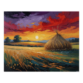 Pôster Pajar solitario al atardecer