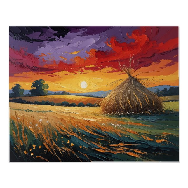 Pôster Pajar solitario al atardecer (Frente)