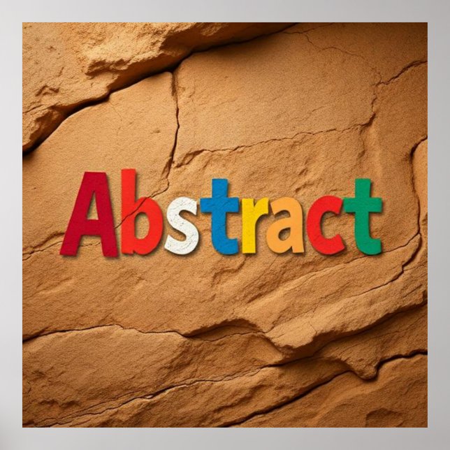 Poster Palabra ABSTRACT multicolor sobre paisaje árido (Frente)