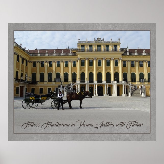Poster Palácio de Schönbrunn em Viena, Áustria com Fiaker (Frente)