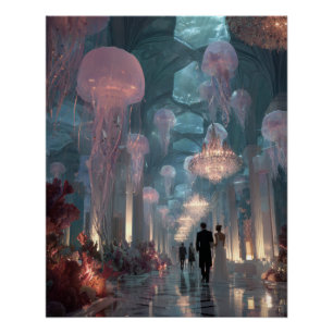 Pôster Palácio Submarino Fantasia de Luz de Água-viva Art
