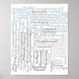 Poster Palavras-chave do Cartão Tarot da Rainha das Espad