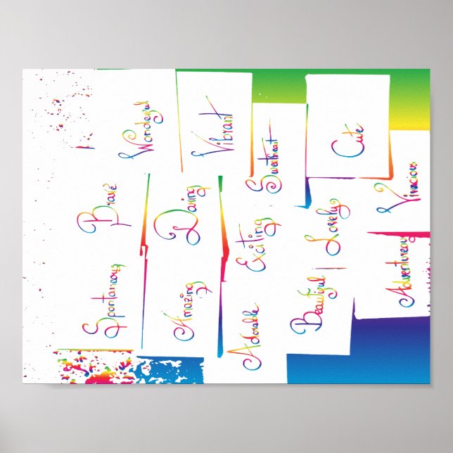 Pôster Palavras colorido positivas manuscritas (Frente)
