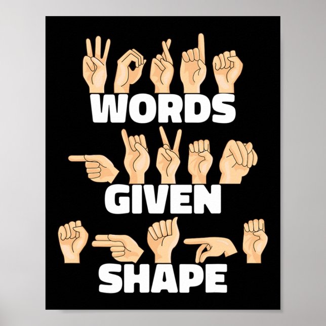Poster Palavras Dada à forma Asl - Língua de Sinais Ameri (Frente)
