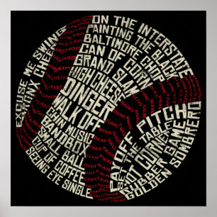 Pôster Palavras de calão Calligram do basebol