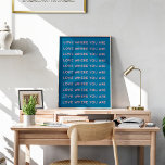 Poster Palavras de Uplifting Inspiracional Bonitas Tipogr<br><div class="desc">Um belo ditado motivacional - Ame Onde Você Está - com uma simples tipografia em azul e rosa.</div>