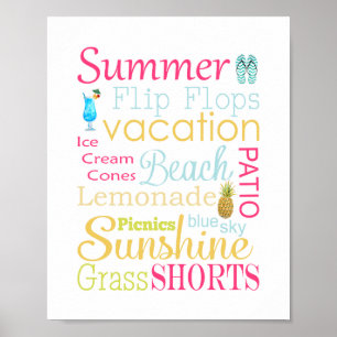 Poster Palavras e Frases Coloridas de Verão