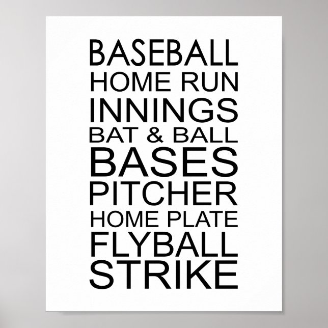 Poster Palavras E Frases De BaseballTipografia (Frente)