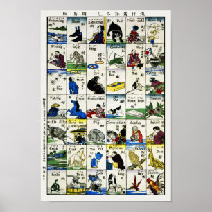 Pôster Palavras elegantes em japonês & em inglês