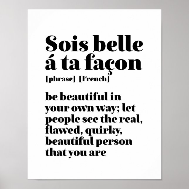 Poster Palavras Francesas Inspiracionais Belo Sois Belle (Frente)