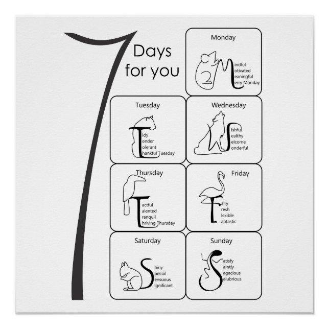 Pôster palavras positivas para seu poster de 7 dias (Frente)