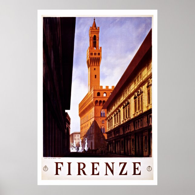 Poster Palazzo Vecchio, Florença, Itália, Viagens vintage (Frente)