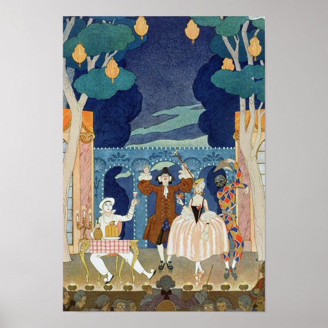 Pôster Palco Pantomime, ilustração para "Fetes Galantes" (Frente)