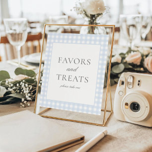 Poster Pale Blue Gingham Classic Favors & Treats Sign