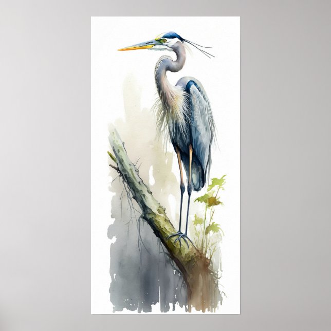 Poster Pale Majestade Excelente Blue Heron Perch AI Natur (Frente)