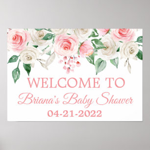 Poster Pale Peach Blush Pink Floral Baby Shower Welcome