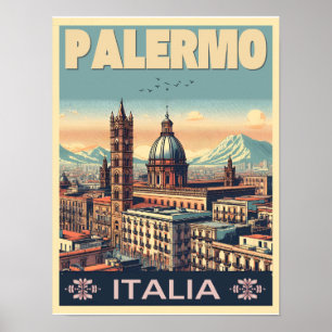 Poster Palermo sicily italian vintage souvenir presentes