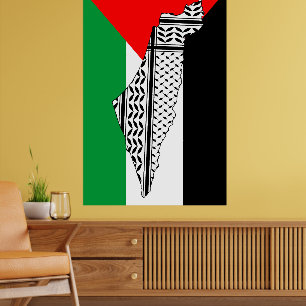 Poster Palestina - Bandeira e Mapa com Padrão Keffiyeh