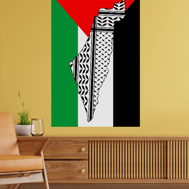Poster Palestina - Bandeira e Mapa com Padrão Keffiyeh (Sala de Estar 2)