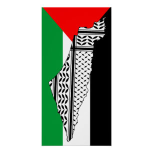 Pôster Palestina - Bandeira e Mapa com Padrão Keffiyeh