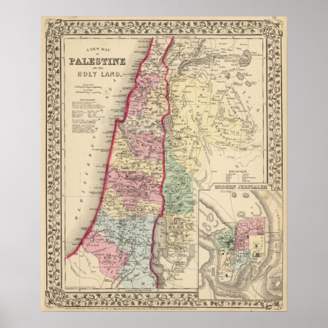 Pôster Palestina, Mapa de Jerusalém por Mitchell (Frente)