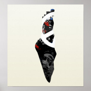 Pôster Palestina - Trendy Peace Sign com mapa palestino