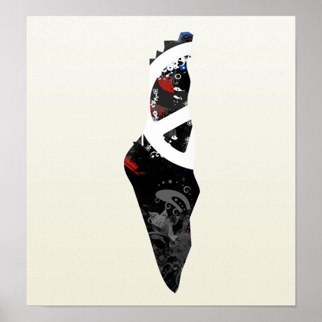 Pôster Palestina - Trendy Peace Sign com mapa palestino (Frente)