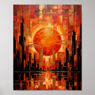 Poster Paleta de Arte Abstrata do Sol Ardente na Cidade c