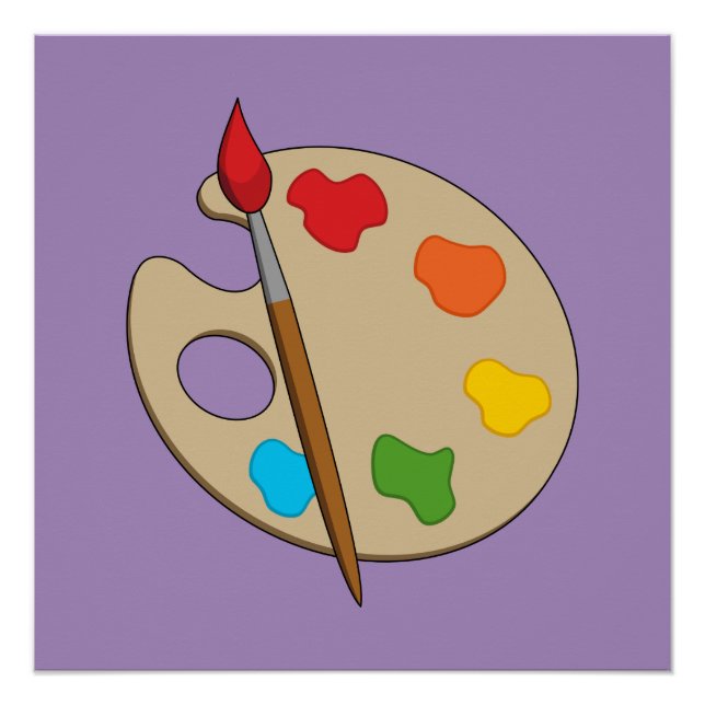Pôster Paleta de Artista com Pincel de Pintura (Frente)