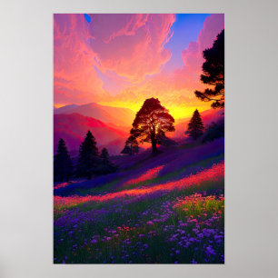 Poster Paleta do Crepúsculo, Morro com Flores Sorrentes