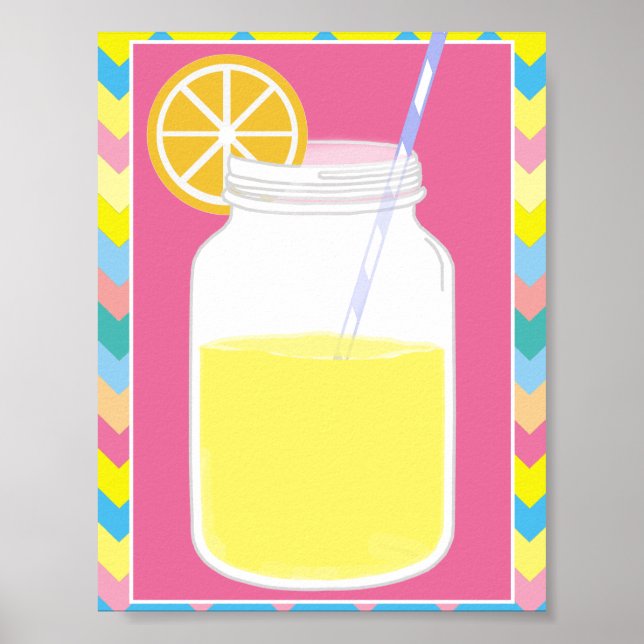 Poster Palha cor-de-rosa-limonada divertida | Chevron (Frente)