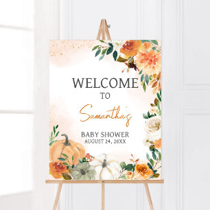 Poster Palha Floral de outono Laranja Boas-vindas