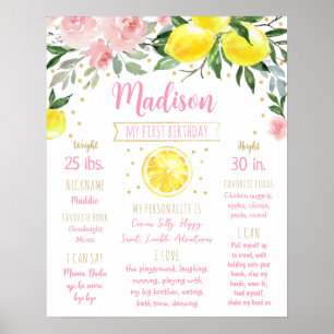 Poster Palha-Floral Dourada-Limão Primeiro Passo de Anive