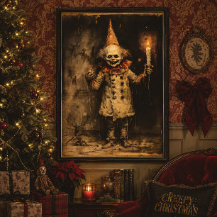 Poster Palhaço Assustador de Natal Vintage Horror Creepma