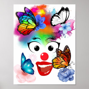 Poster Palhaço,borboletas e cores pastéis