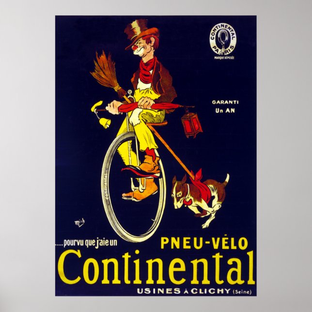 Poster Palhaço de bicicleta continental francesa Vintage (Frente)