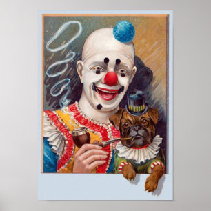 Pôster Palhaço de circo do vintage com seu cargo do cão