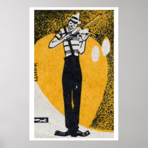 Poster Palhaço de Circo Tocando Violino Caixa de Fósforos