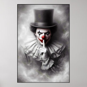 Poster Palhaço Vintage Perturbado Com um Sorriso Sinistro