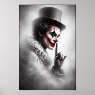 Poster Palhaço Vintage Perturbado Com um Sorriso Sinistro