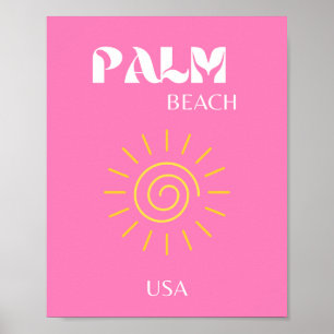 Poster Palm Beach, Travel Art, Preppy, Pink